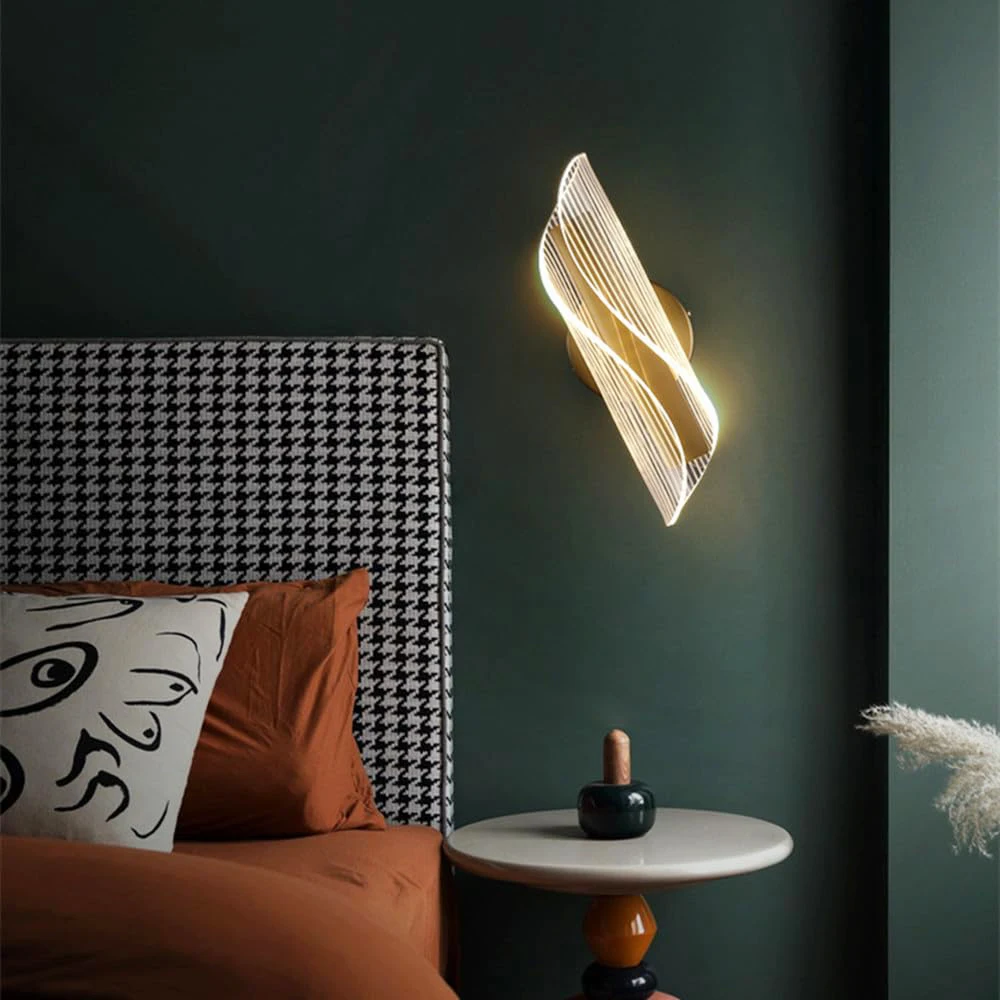 LED Innen-Wandleuchte, 12W Dimmbare Moderne Wandlampe Gold, Acryl Innen-Wandbeleuchtung für Schlafzimmer, Flur, Veranda – Detail 5