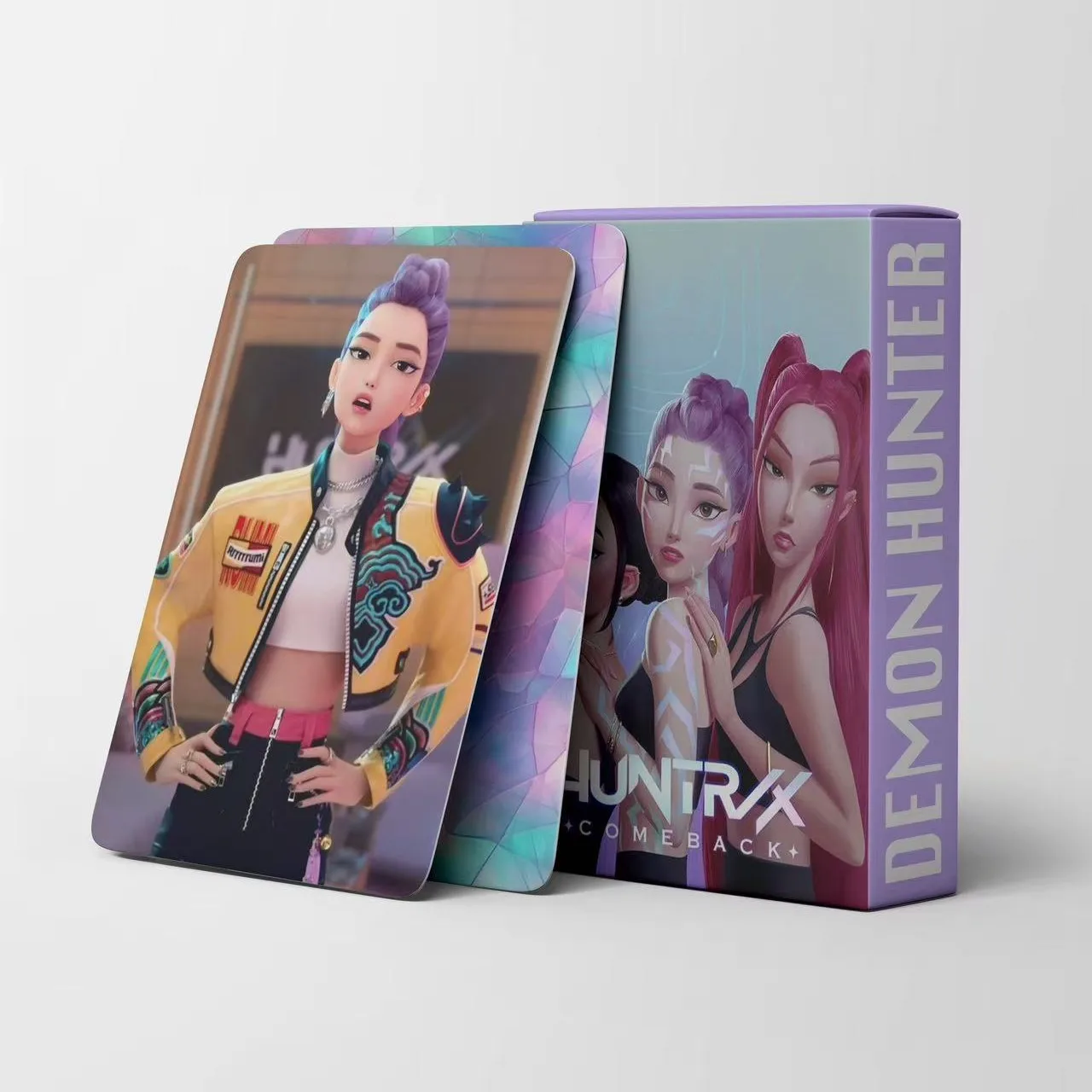 بطاقات التداول Kpop Demon Hunter Anime 55 قطعة، مجموعة بطاقات صور LOMO القابلة للجمع من Huntrix & Saja Boys، رقائق ثلاثية الأبعاد ذهبية اللون