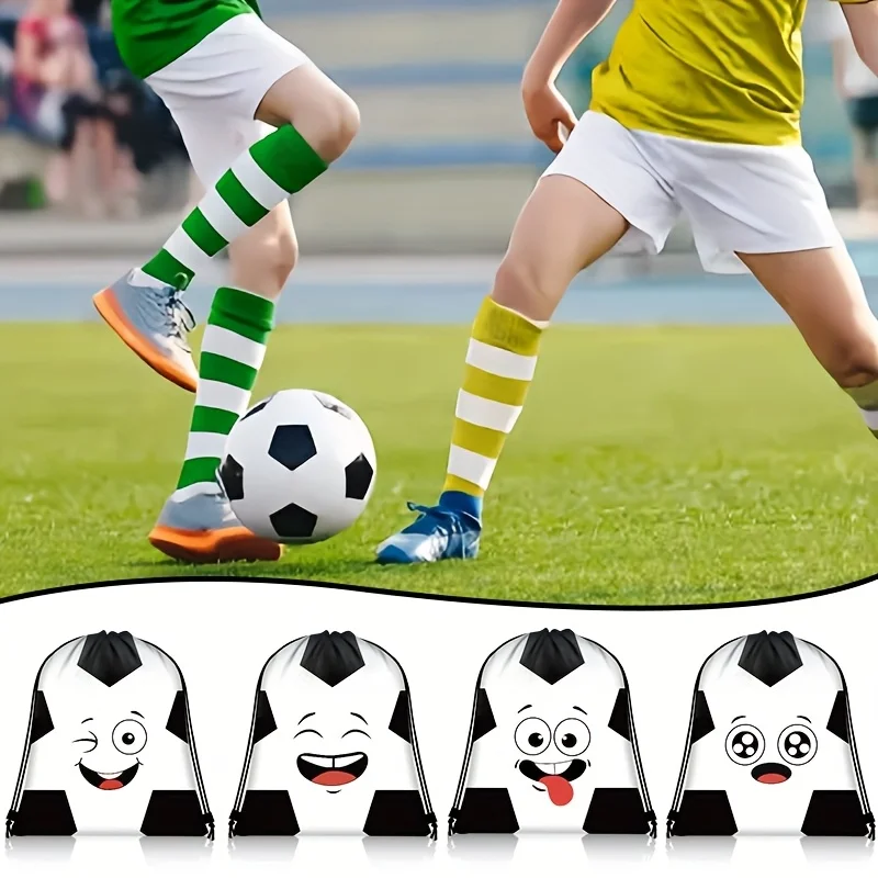 16Pcs Cartoon Soccer Print Drawstring Backpack, Camping Bags Outdoor Bags, Lightweight Sack Bag for Sports Travel Party view 4