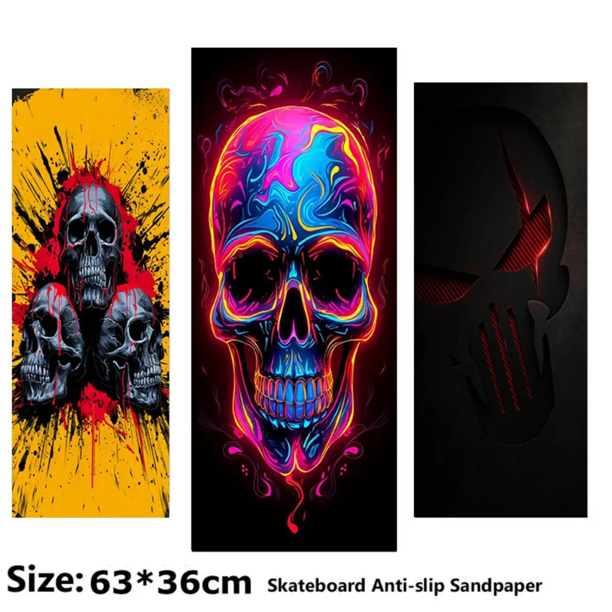 

Three Skulls Graffiti Wall Pattern Electric Scooter Anti-slip Sticker Sandpaper Skateboard Grip Tape Sheet 63*36cm