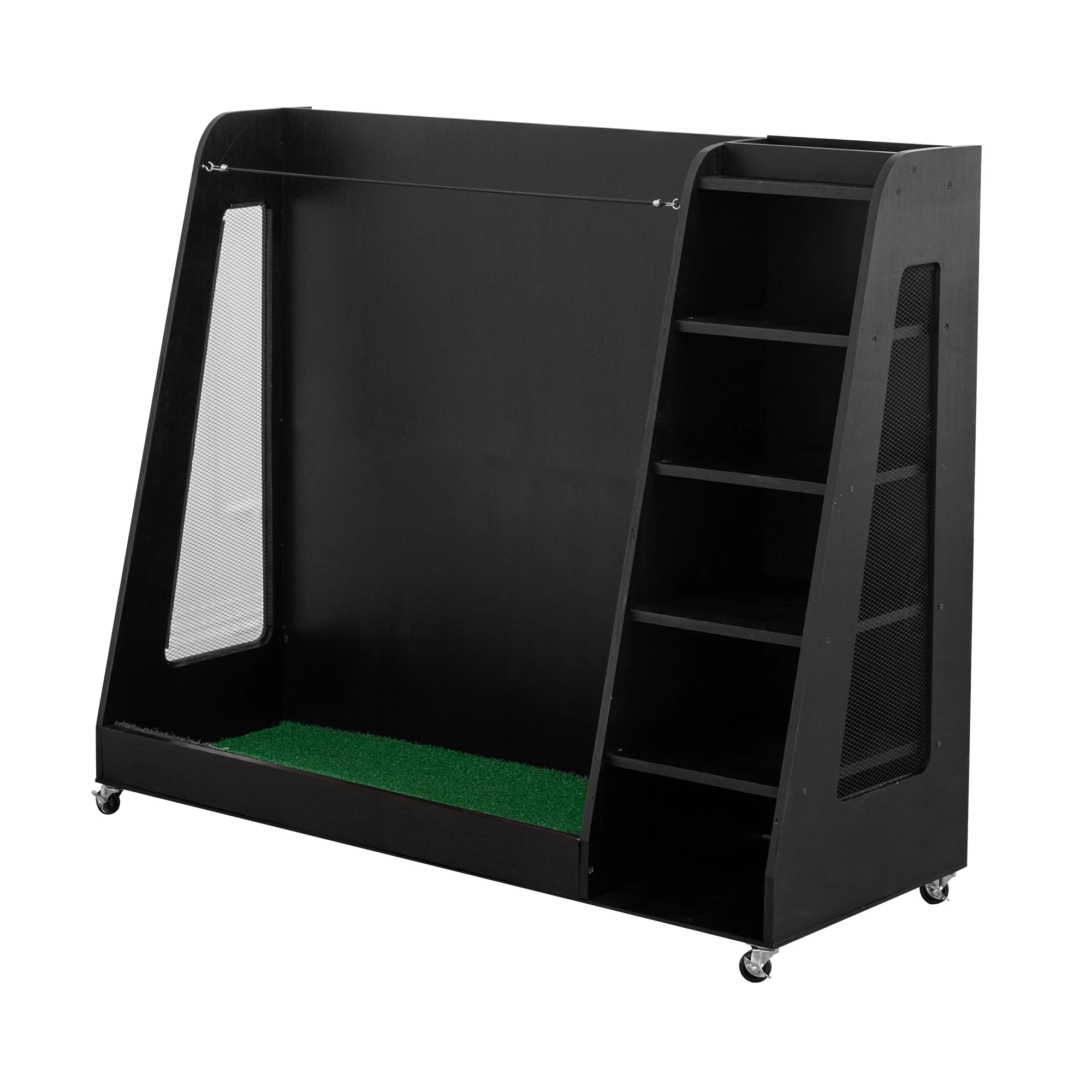 

Wooden golf storage rack holds 3 bags & 14+ clubs, organizer for balls, shoes, accessories, black ( 47.2'' Black )'