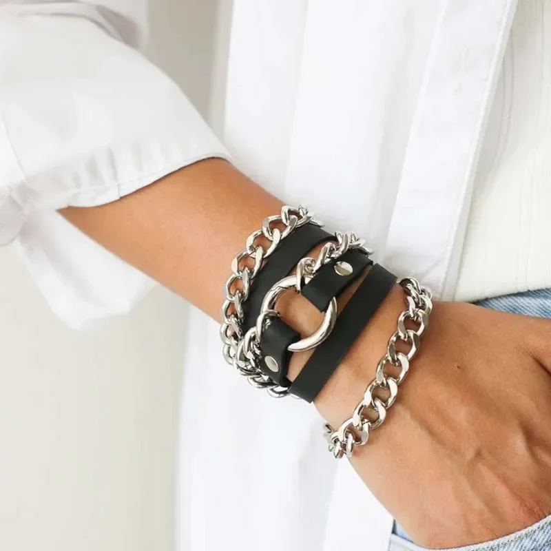 Mode Echt Schwarz Leder Armbänder Für Frauen Punk Armreif Einstellbare Länge Böhmen Urlaub Männlich