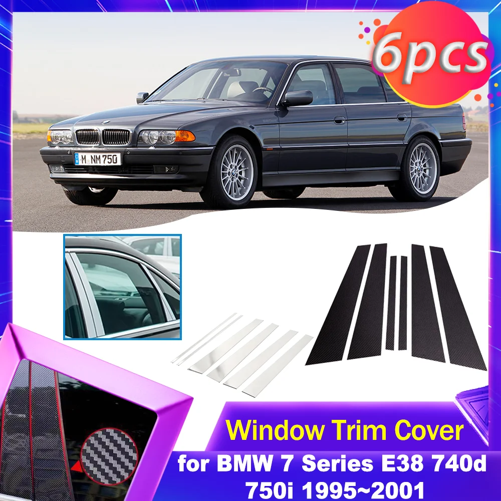 

Накладка на окно двери автомобиля для BMW 7 серии E38 740d 750i 1995 ~ 2001, хромированная черная наклейка из углеродного волокна, аксессуары для стоек