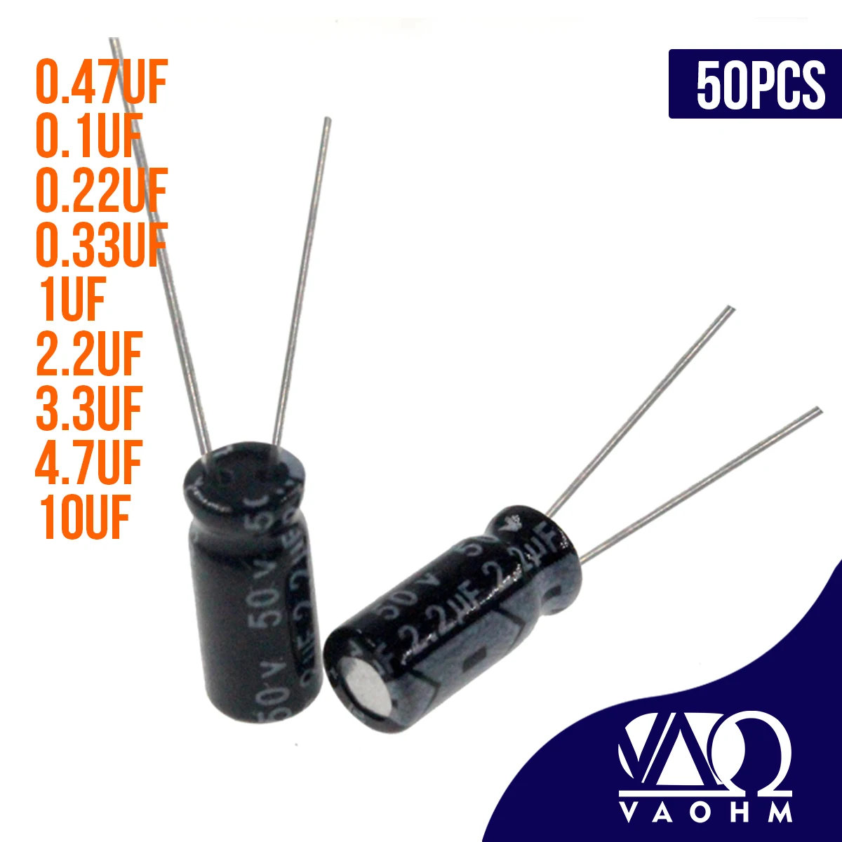 

50PCS 0.47uF 0.1uF 0.22uF 0.33uF 0.47uF 1uF 2.2uF 3.3uF 4.7uF 10uF 50V Aluminum Electrolytic Capacitor 4*7MM