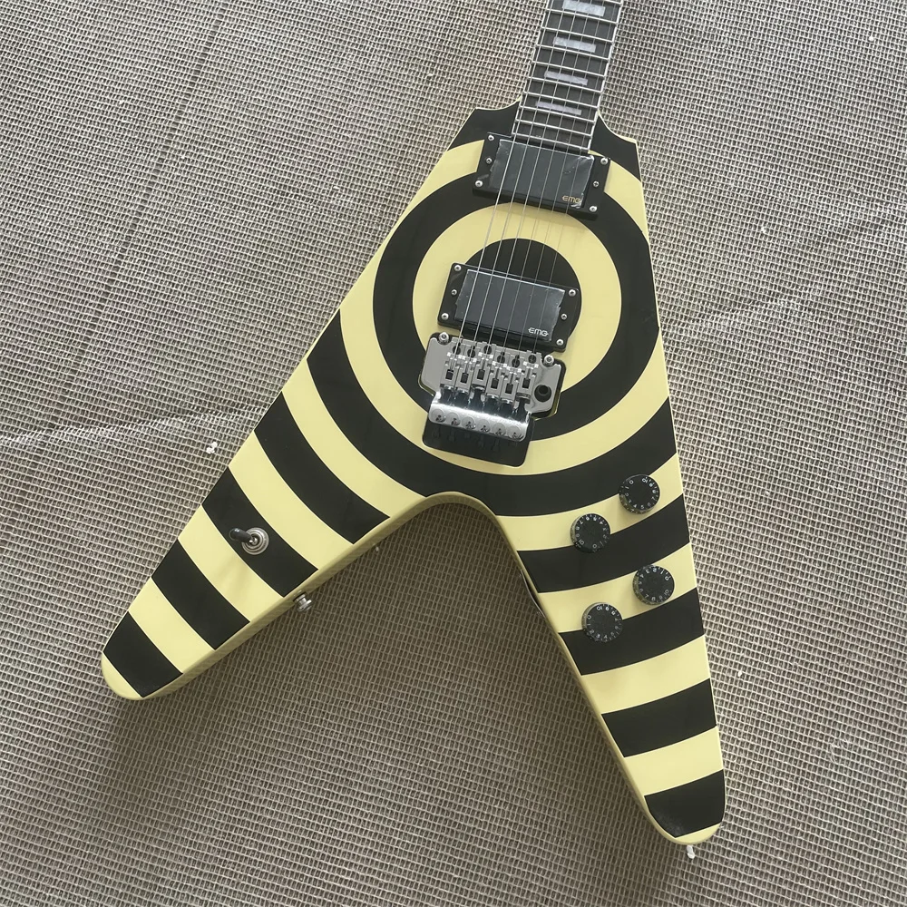 In Stock Popular Yellow And Black Flamed Maple Top Electric Guitar Flame Inlay Chrome Hardware 22F Guitarra Guitars