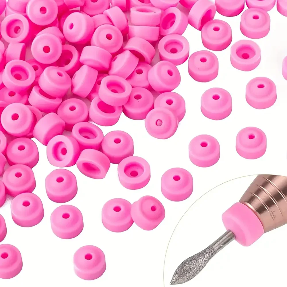 10/20/50/100/400 Stuks Roze Siliconen Stofdichte Protector Caps voor 2/32 "Nail Boren-of E-bestand Siliconen Stofstopper Roze Nagel - afbeelding 2