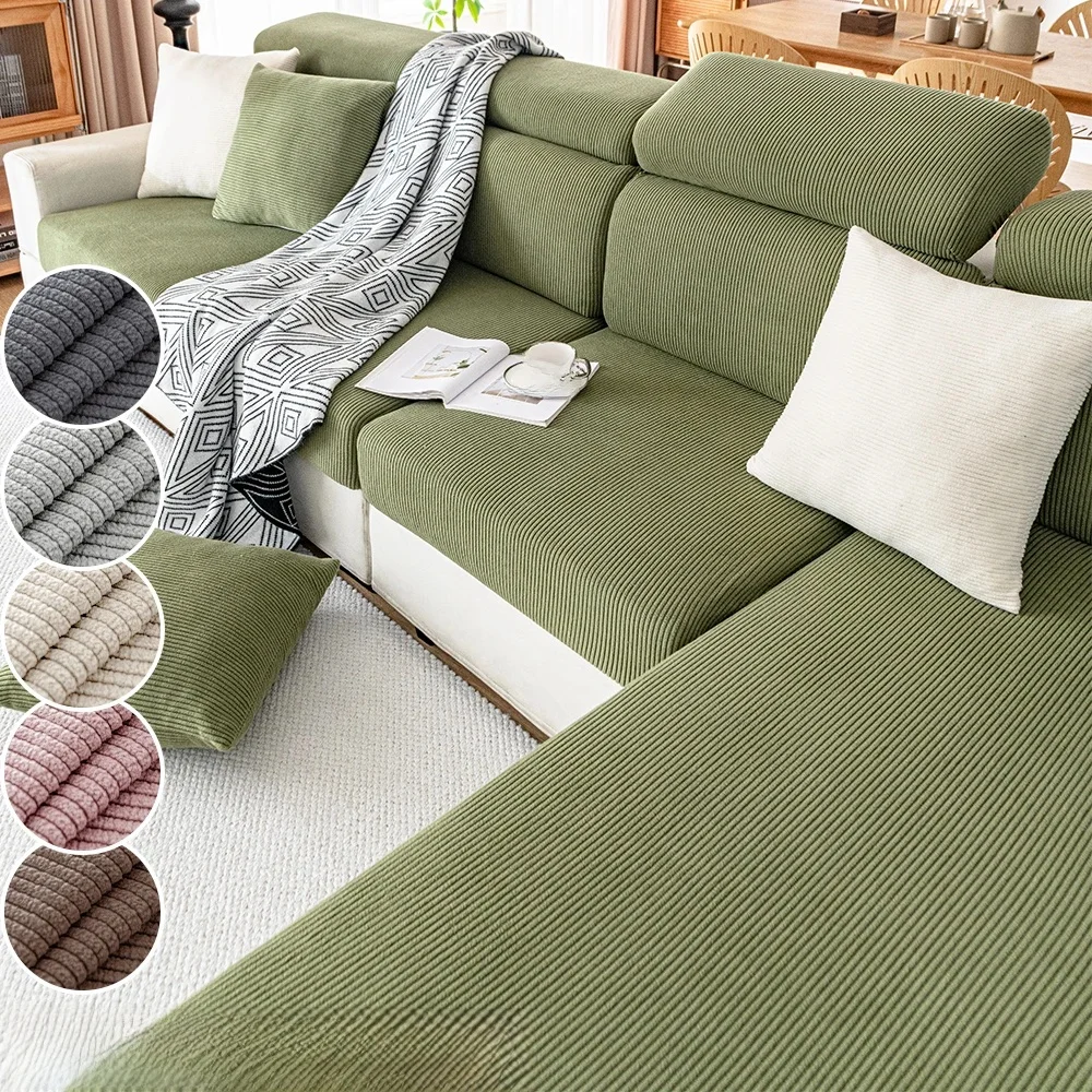 Nieuwe Dikker Jacquard Sofa Zitkussenhoezen Effen Kleuren Gestreepte Bankhoezen voor Woonkamer Sectionele Bankhoezen Afneembare - afbeelding 2