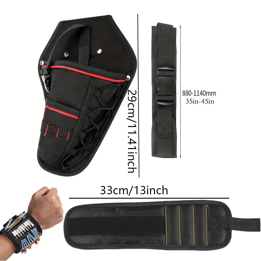 Electric Tool Storage Set 1Set, Drill Waist Bag Magnetic Wristband, Adjustable Belt Bit Slots Magnetic Tool Holder view 6