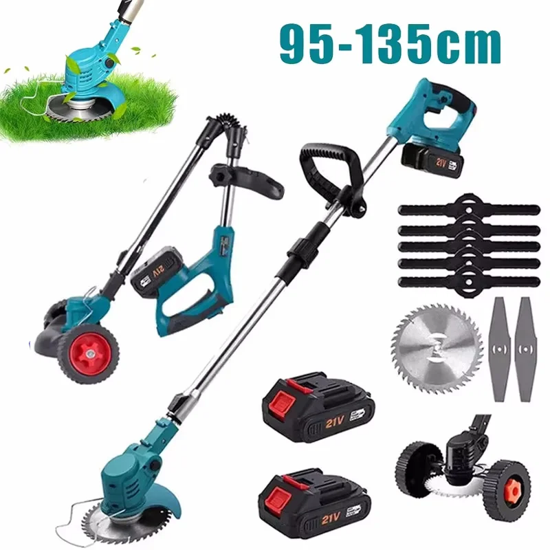 Electric Lawn Mower Handheld Cordless Garden Grass trimer.100-cm extended Adjustable.For Makita 21V 380W 2 Battery Tool