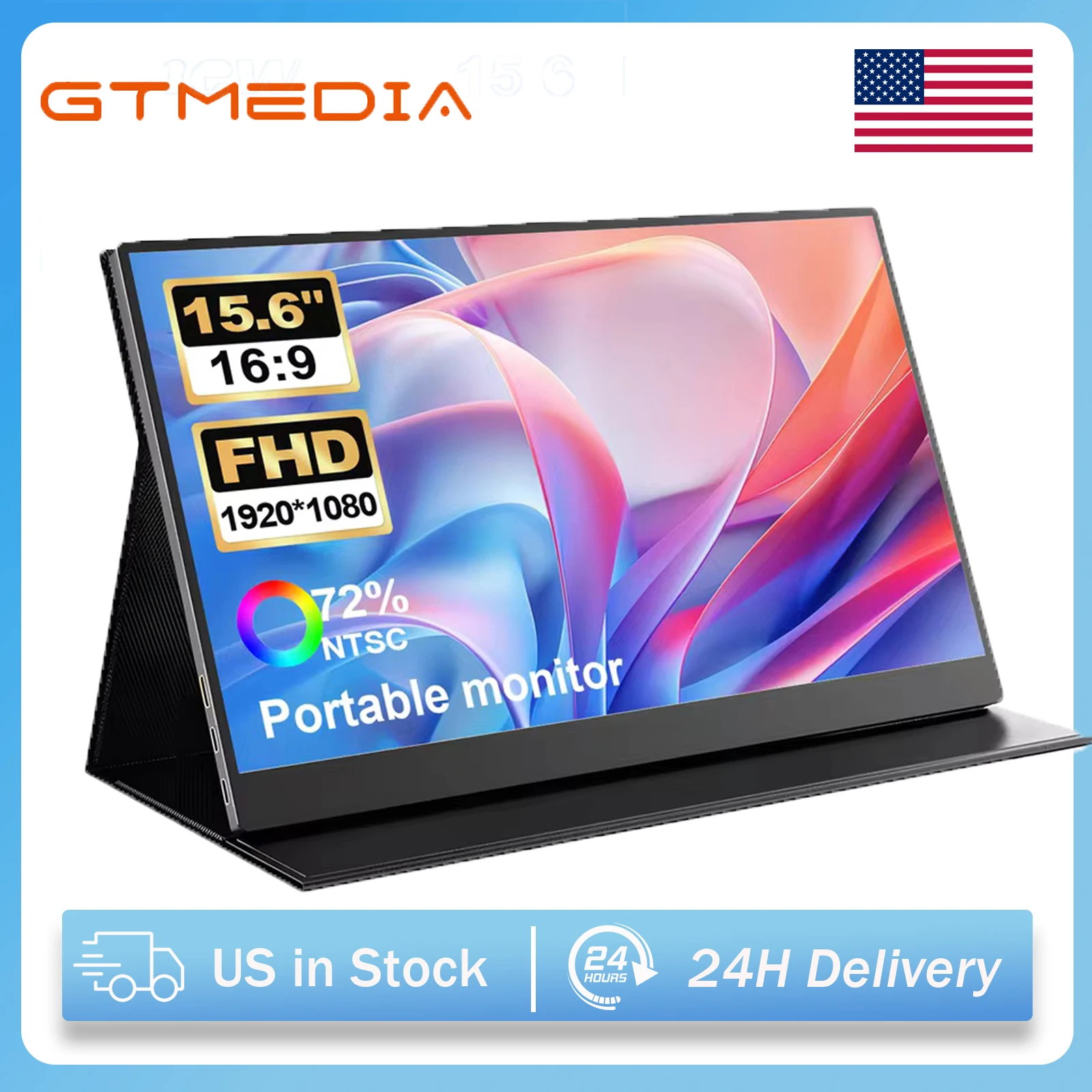 

GTMEDIA 15.6In Portable Monitor 1920*1080P IPS Screen Extender For Laptop XBox PS4/5 Switch Cell Phone Computer Extension Games
