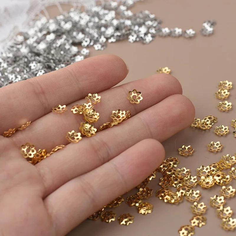 500 sztuk/partia 6mm pusty kwiat metalowa filigran luźna przekładka koralik czapki na kolczyki moda Diy komponenty do biżuterii materiały do ​​robienia — zdjęcie 2