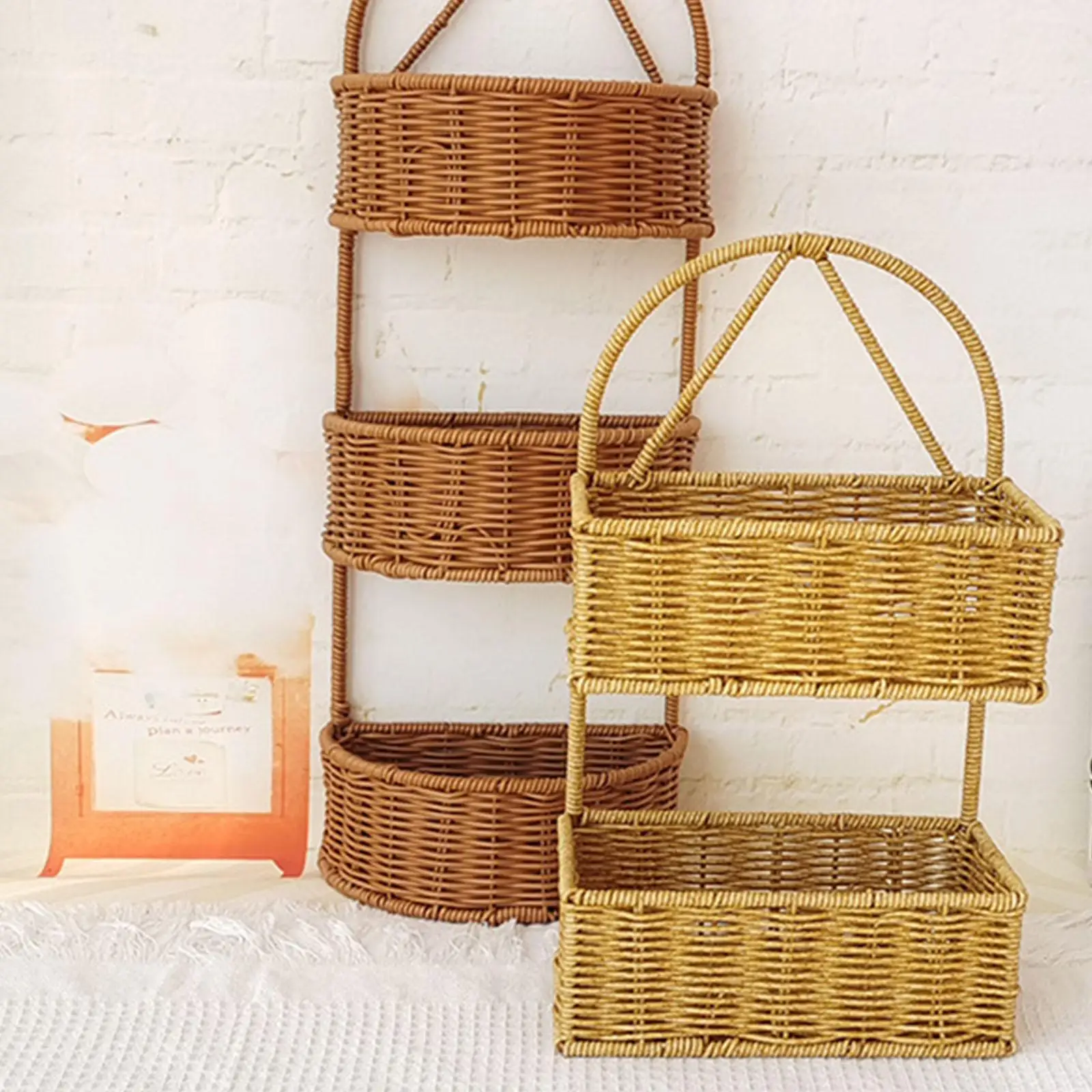 سلة من الخيزران المقلد مثبتة على الحائط ، أرفف تخزين معلقة منسوجة للحديقة والمطبخ #2