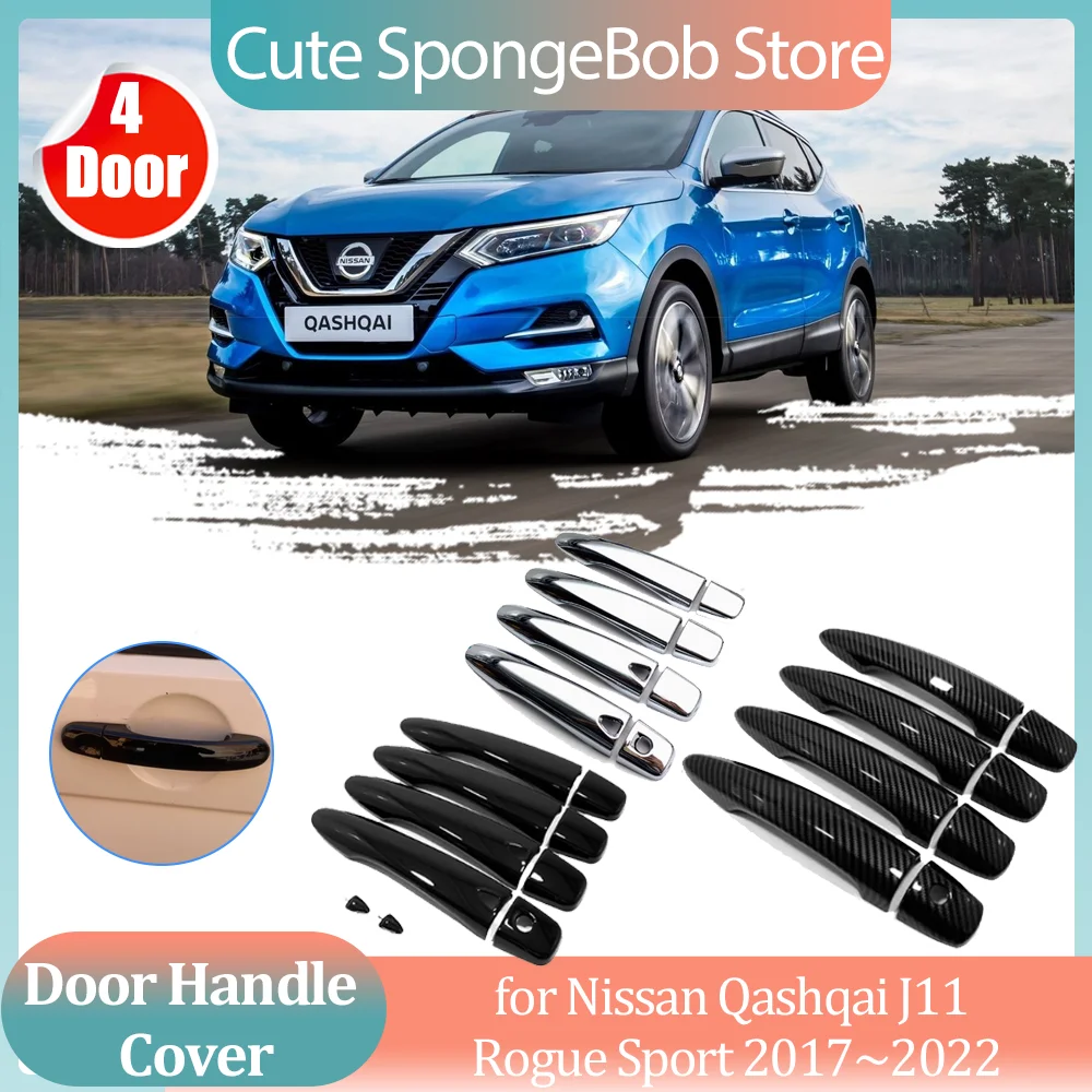 

Car Handle Cover for Nissan Qashqai J11 Rogue Sport 2017~2022 2018 ABS Carbon Fiber Black Door Sticker Trim Strip Cap Accessorie