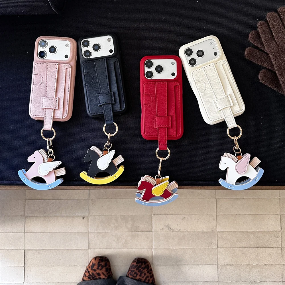 

Fashionable Korean leather wristband card bag pendant suitable for iPhone 17 Pro Max 15/16 13/14 ProMax anti fall all inclusive