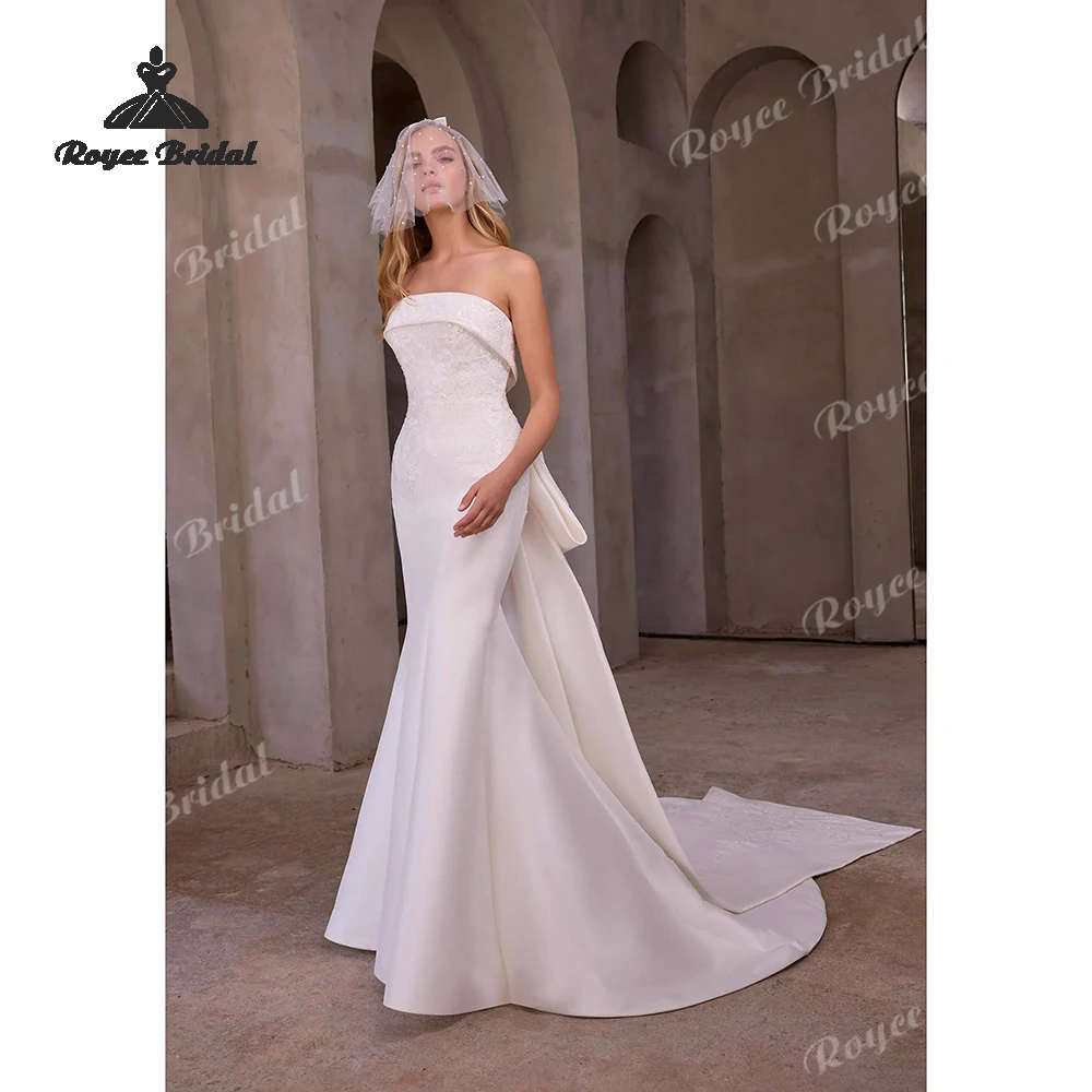 Prinzessin Applikations-Meerjungfrauen-Hochzeitskleider 2026 Abnehmbare Perlenbesetzte Schleife Strand-Brautkleider Maßgeschneiderte Vestido de Novia