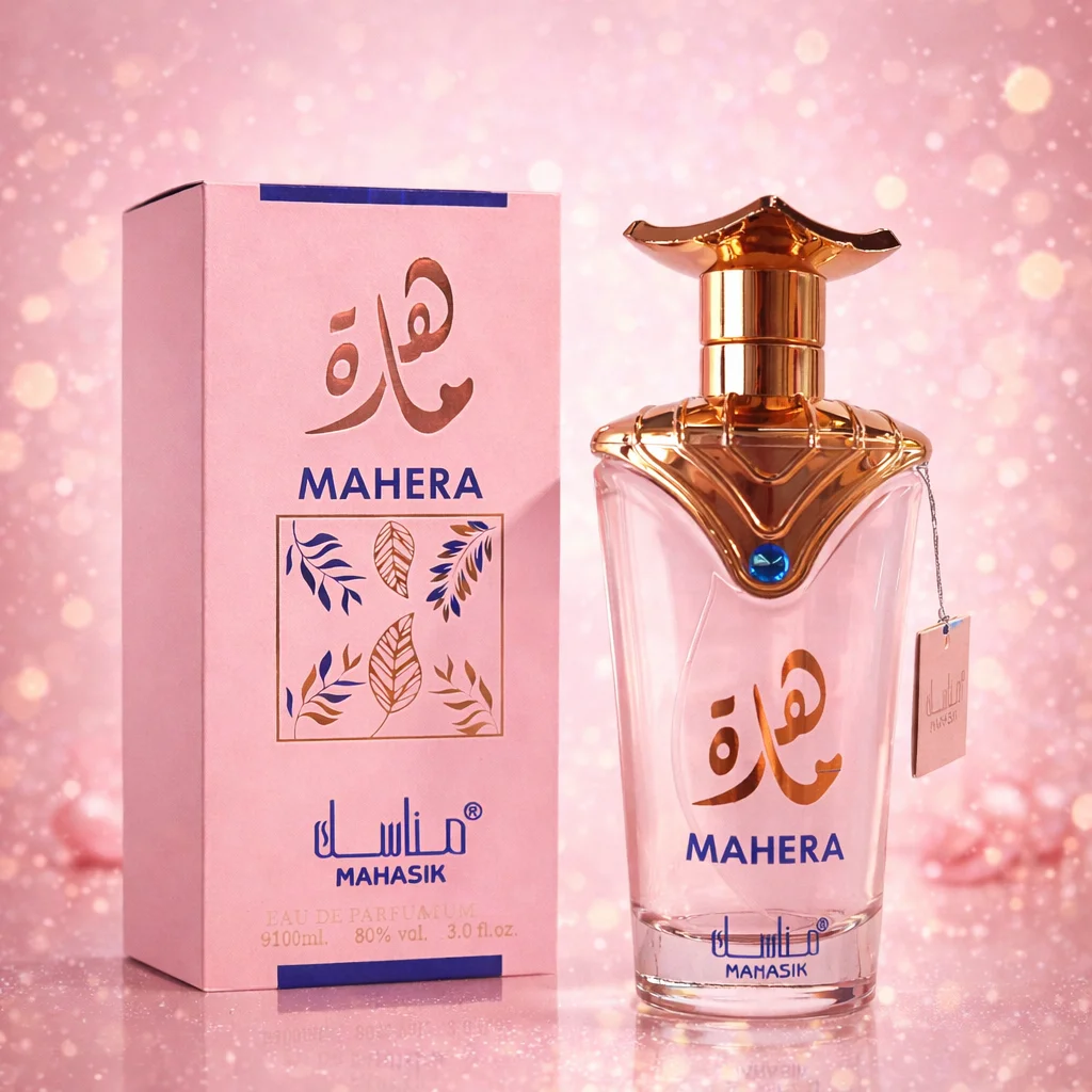 Mahera 100ml - Manasik. Parfum pour femmes Eau de Parfum de la famille florale orientale douce, avec des notes de rose romantique, de jasmin sucré, de fleur d'oranger, de vanille chaleureuse et de musc.