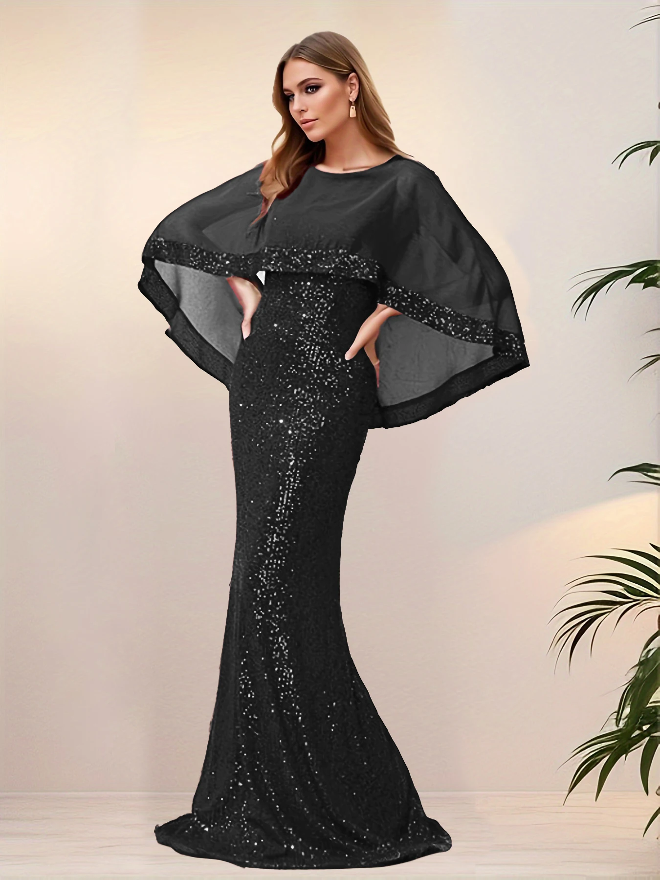 Arabic Style O Neck Modest Floor Length Evening Dress Stretchy Sequin Elegant Women Wedding Party Dresses Gown