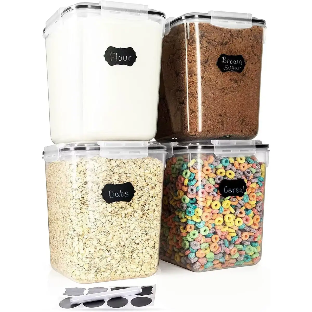 4PCS Large Food Storage Container, 5200ml/175OZ Food Preservation Storage Bucket With Label Paper And Pen, Suitable For Rice, Flour, Baking Supplies, Snacks, Home Kitchen Storage Box.