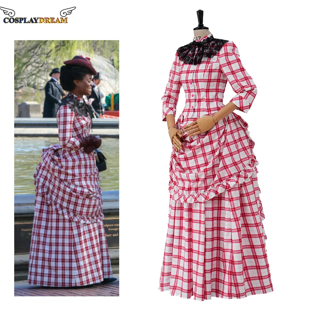 The Gilded Age 2 Peggy Scott Cosplay Costume Dress Outfits vistorian red plaid dress bustle ball gown women's Christmas gown