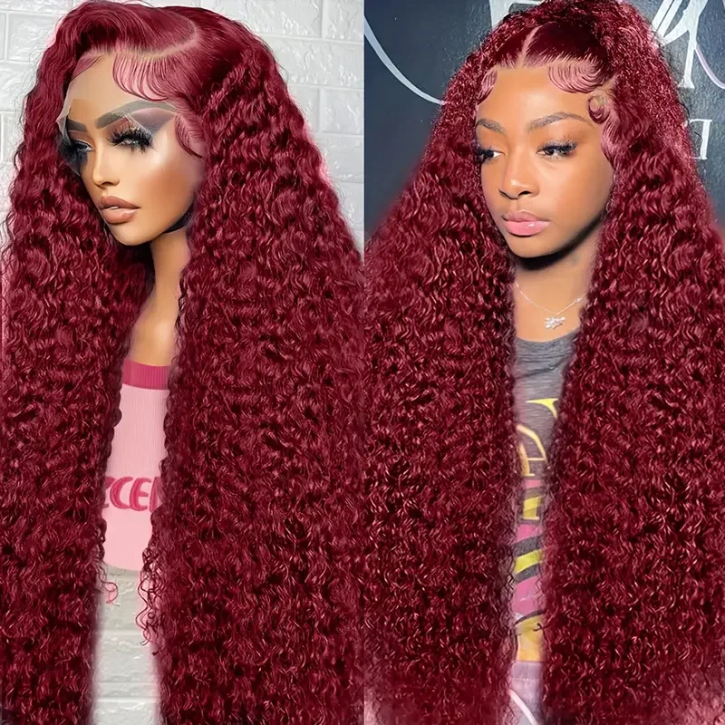 

Burgundy Curly HD Lace Front Human Hair Wigs 99J Red Colored Brazilian Deep Wave 13x6 HD Lace Frontal Wig 13x4 Lace Front Wig