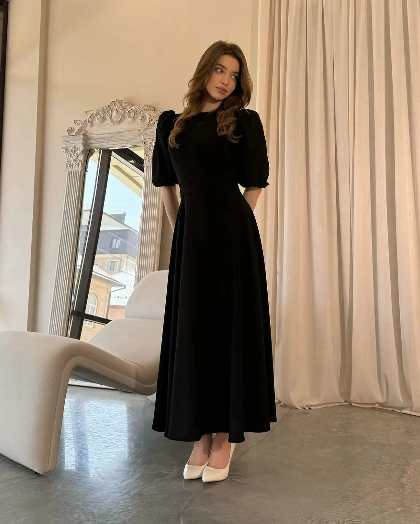 Msikoods Black Arabic Prom Dresses For Women O Neck Half Sleeves Elegant Party Gowns 2024 Ankle Length Special Occasion Dress