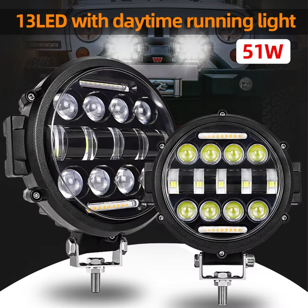 7 Inch Round Spot Work Light Bar High Low Beam DRL Led Work Driving Lamp For Truck 4x4 Jeep Off Road Use SUV UTV ATV Fog Light
