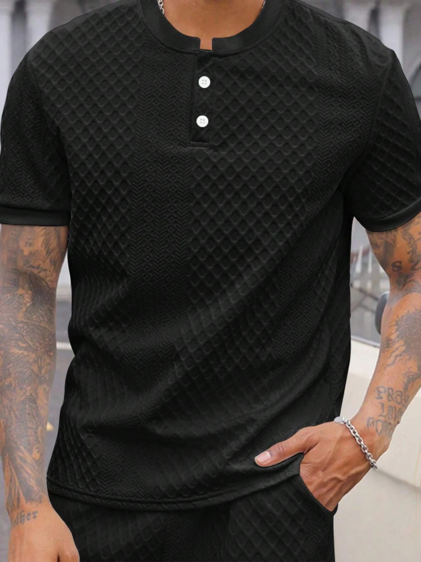 Lässiges Herren-Poloshirt, weich und bequem, einfarbig und schlichtes Design, italienischer Lochmusterdruck, geeignet für Outdoor-Sport. – Detail 8