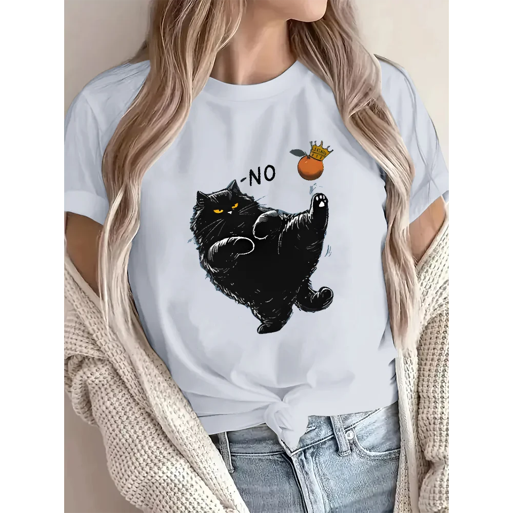 

Футболка No Kings in America с черным котом, летняя футболка с круглым вырезом и короткими рукавами, повседневные топы унисекс, свободная одежда, уличная одежда, хлопковые футболки
