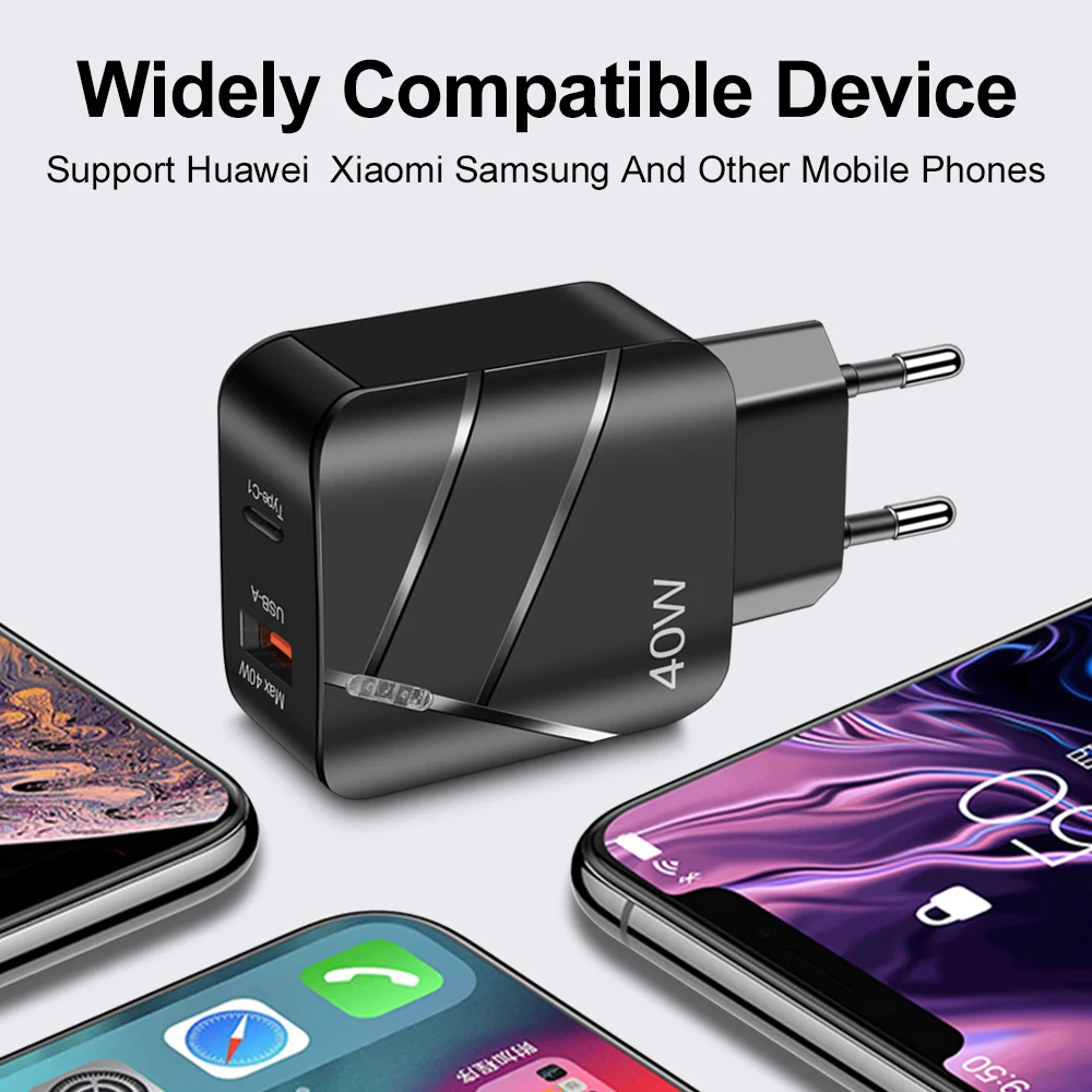 40W USB PD Type C Fast Charging Mobile Phone Charger Quick Charge3.0 Phone Power Adapter EU/US Plug For iPhone 15 Samsung Xiaomi