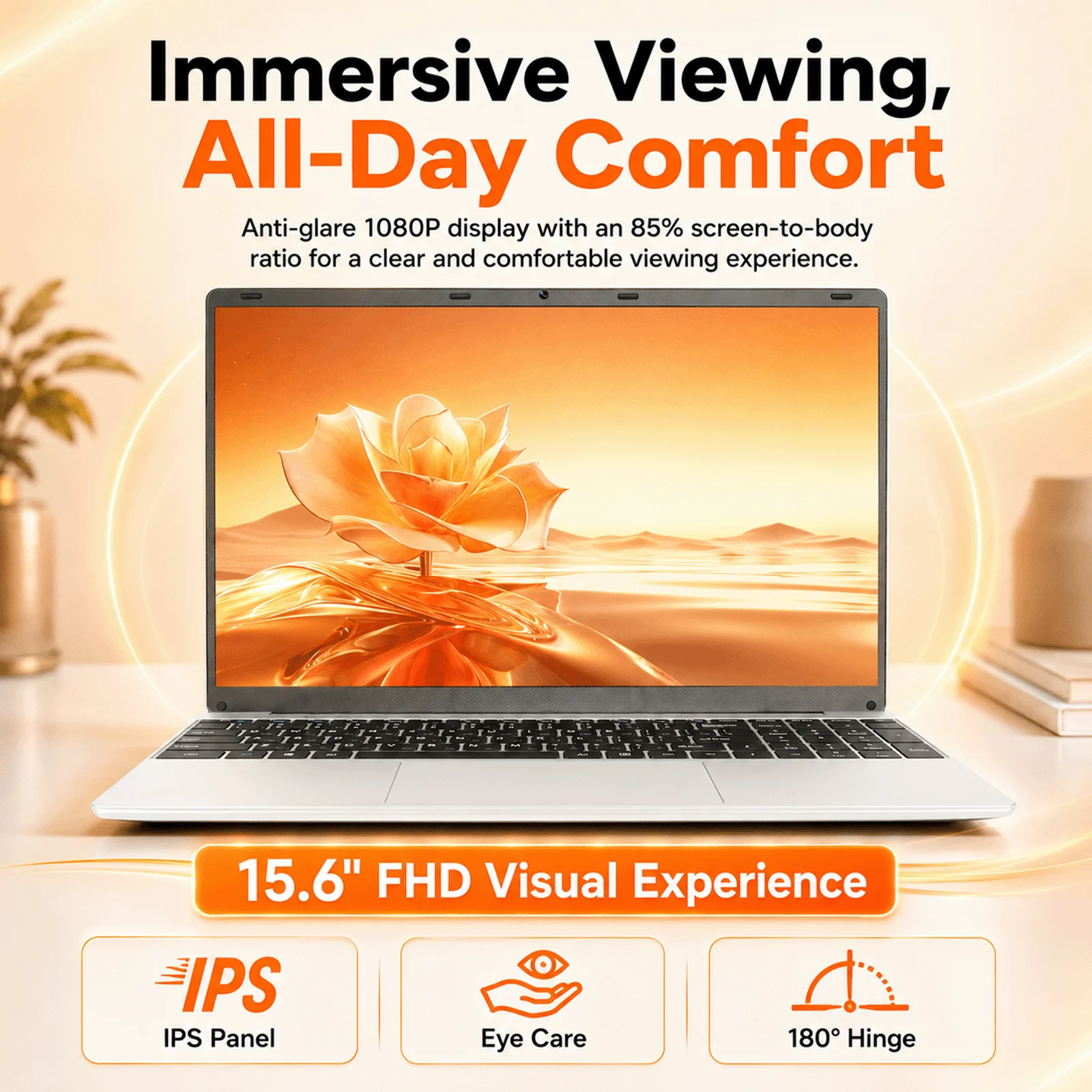 15.6 Inch Laptop Intel Celeron N3450 Quad Core,4GB/8GB RAM 128GB/256GB SSD DDR4, Full HD 1920x1080 IPS Display, Windows 11 Notebook, WiFi 5, HDMI, Webcam, Lightweight Computer for Study Office Business, France Stock Multi Language Keyboard Protective Fil