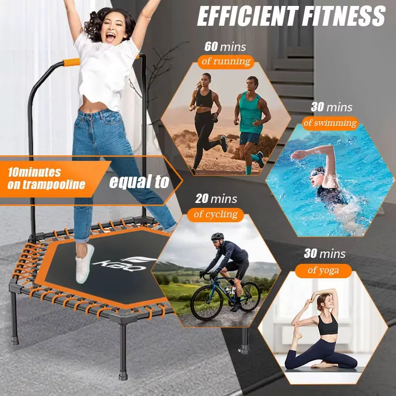 55 Zoll Trampolin für Erwachsene, Sport-Bounce, mit U-förmigen Armlehnen, Indoor-Fitness-Trampolin, maximale Belastung 800 Pfund