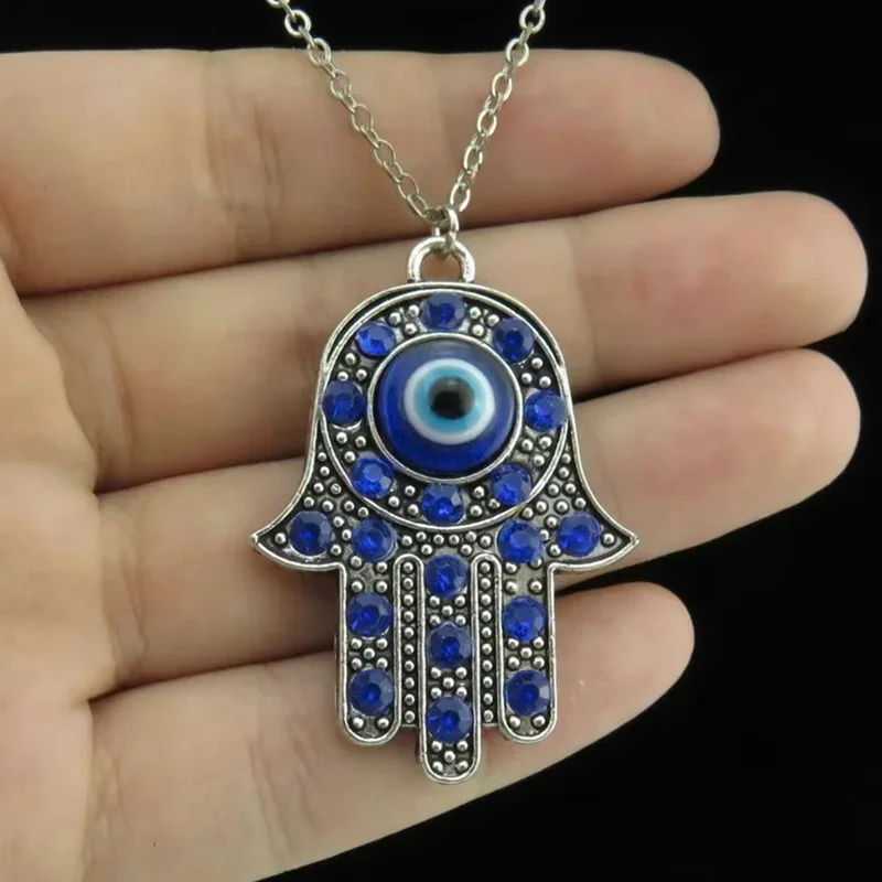 1 szt. Vintage Damski Turecki Naszyjnik z Zawieszką w Kształcie Oka Proroka i Ręki Hamsa DIY Punk Męski Duchowy Amulet Hamsa na Szczęście Biżuteria Collares — zdjęcie 2