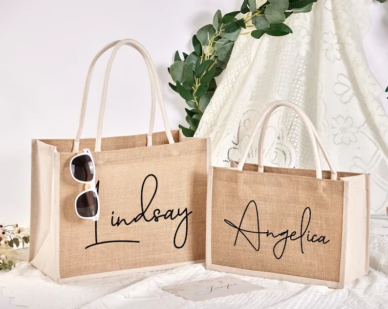 Personalized Burlap Bags Custom Bridesmaid Burlap Beach Tote Bag Bridesmaid Burlap Tote gift Bags Bridesmaid Proposal Wedding