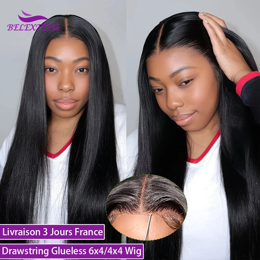 20-30 Zoll 6x4 Glueless Perücken mit Kordelzug, vorgeschnittene Spitze, sofort tragbar, vorgezupft, gebleichte Knoten, 4x4 Glueless Perücken aus Echthaar für Frauen
