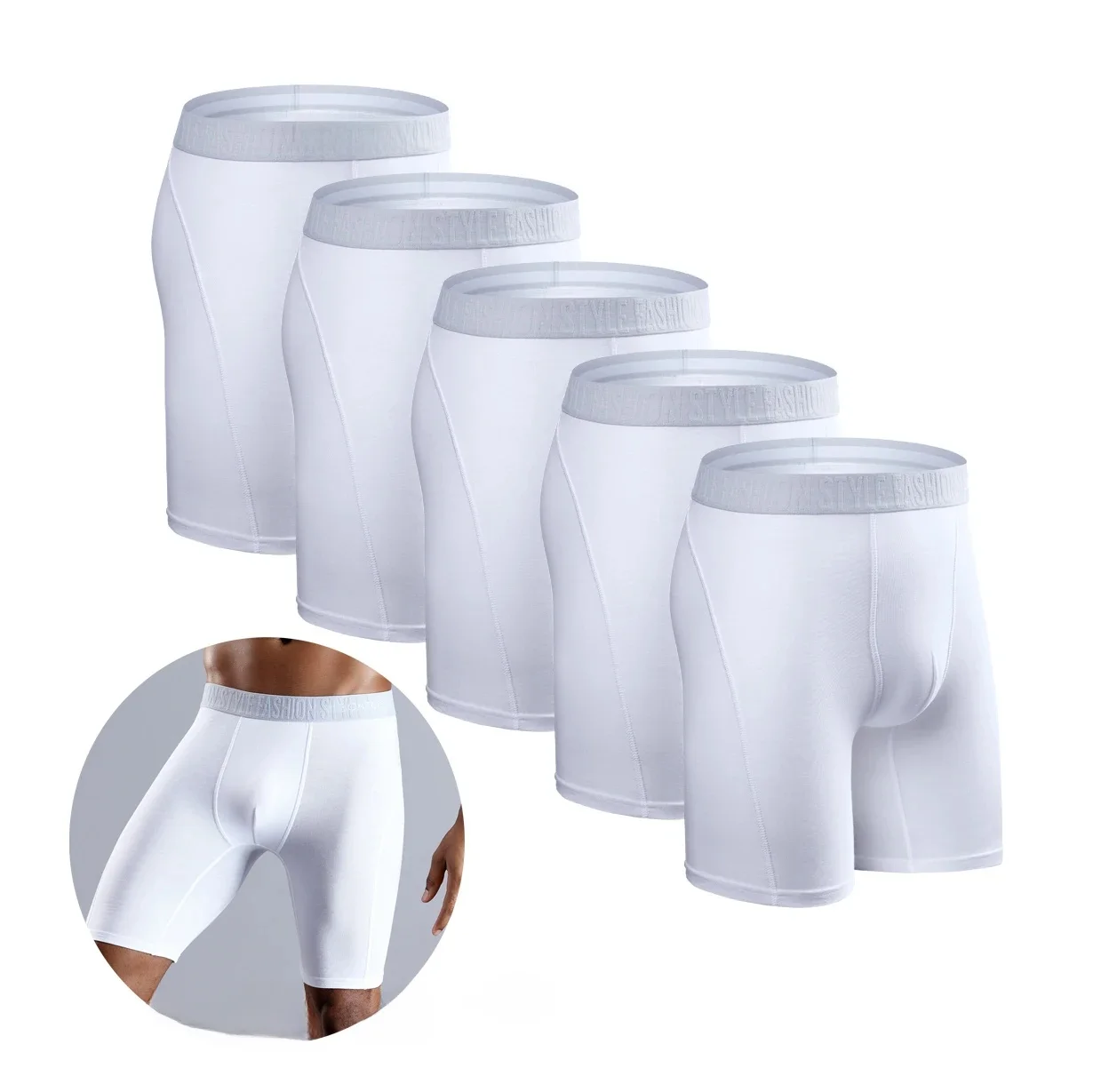 BONITOS 5pcs Pack Men Boxer Long leg Boxer Men Underwear Men Underpants Natural Cotton Sexy Boxer Shorts Top Brand Underwear — zdjęcie 2