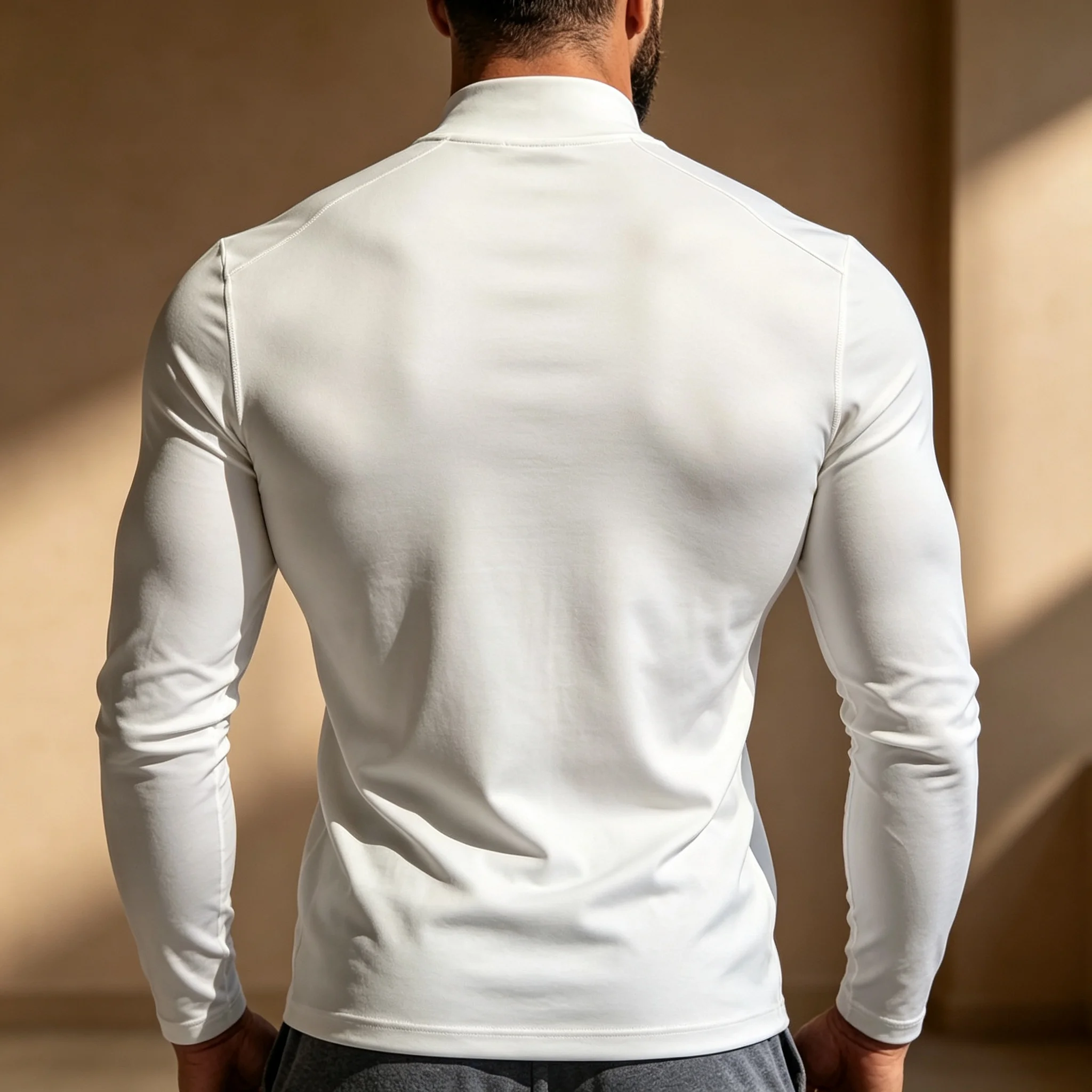 Herren Mock Neck Langarm-Thermoshirts mit Los Angeles-Schriftzug, dehnbar, eng anliegend, als Basisschicht, lässiges warmes Unterhemd für den Herbst. – Detail 9