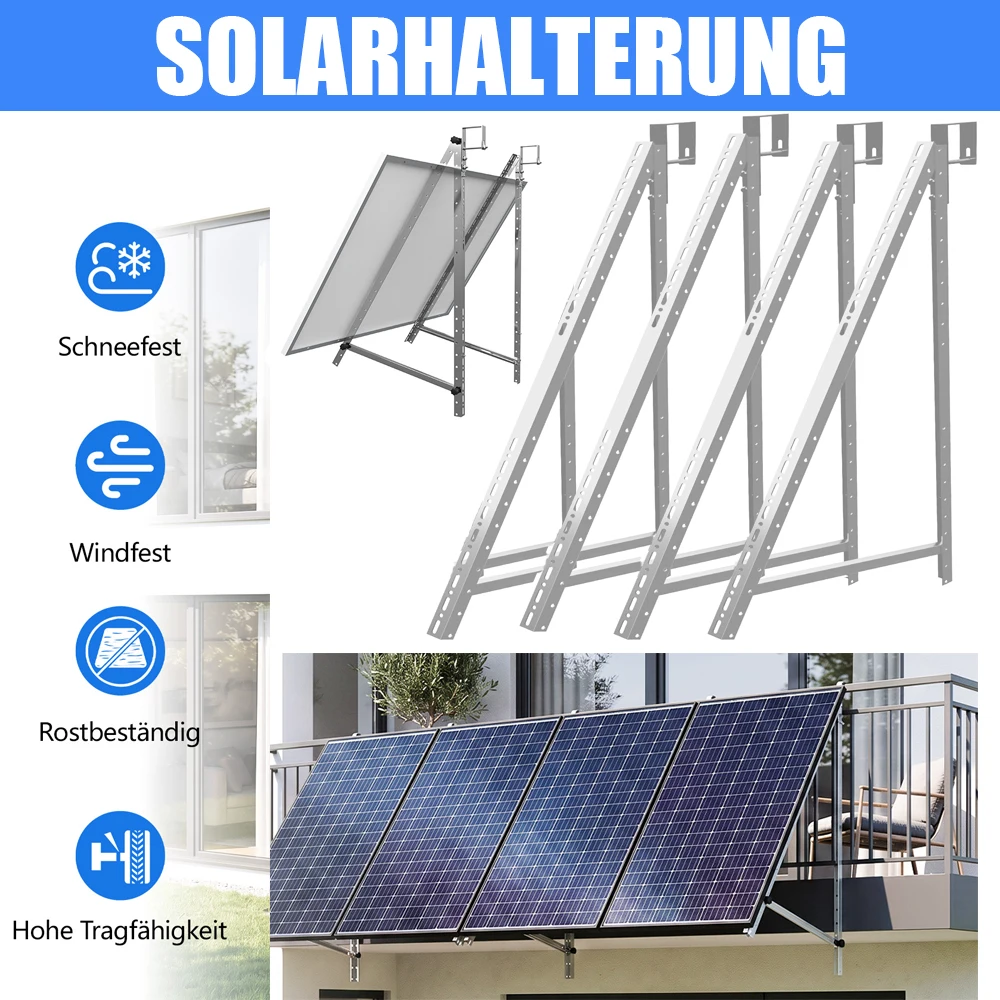 Supporto triangolare per pannelli solari da 114 cm (include set di ganci per balcone/gancio quadrato), supporto fotovoltaico adatto per tetti, balconi, pareti e camper.
