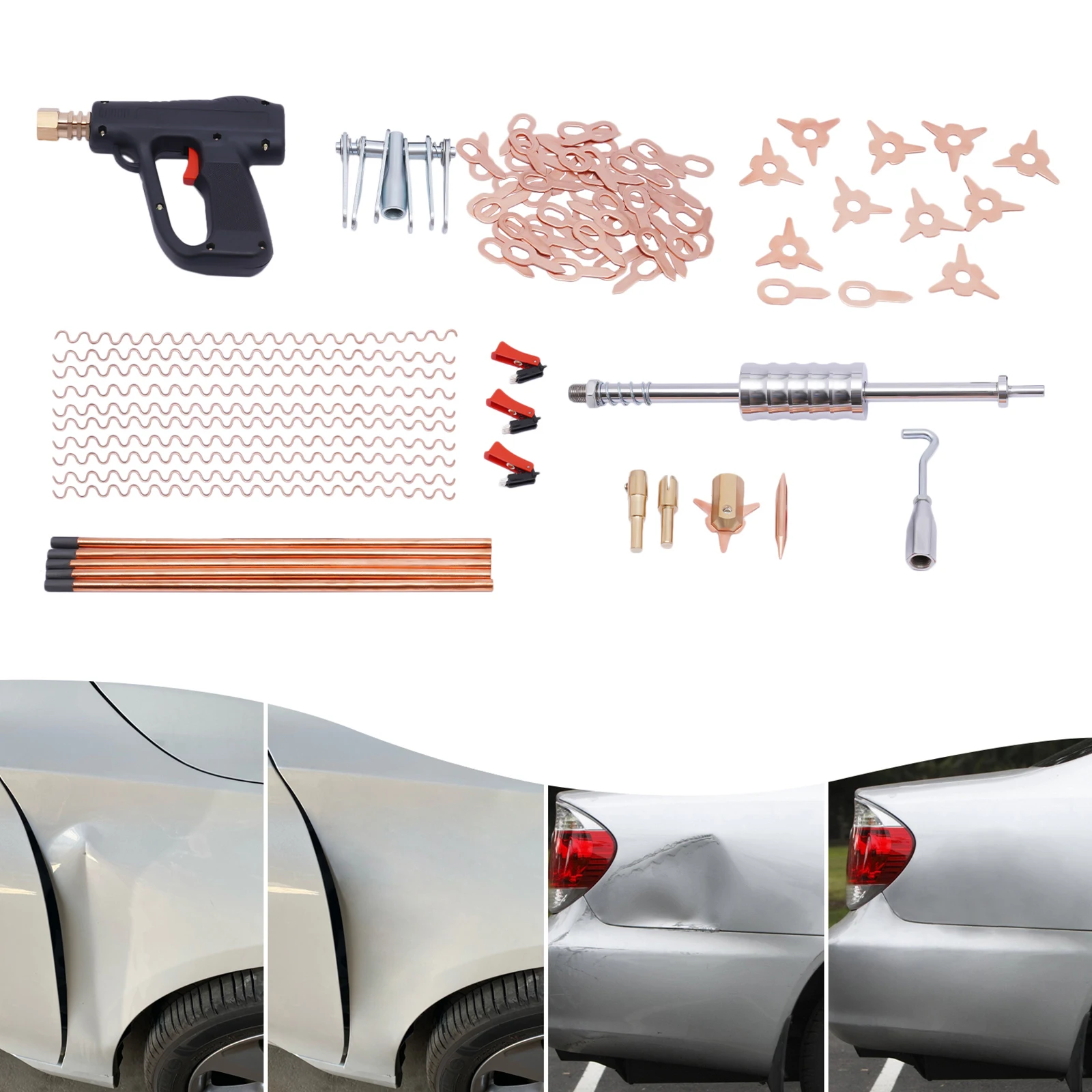 

86x Набор инструментов для снятия вмятин сварщика шпилек, набор инструментов для точечной сварки кузова автомобиля, 6-пальцевый крючок для ремонта вмятин на металле