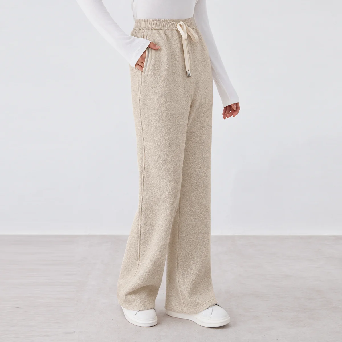 K2732W 100% merino wool knit pants high quality luxury women's clothing autumn winter casual elastic waist trousers