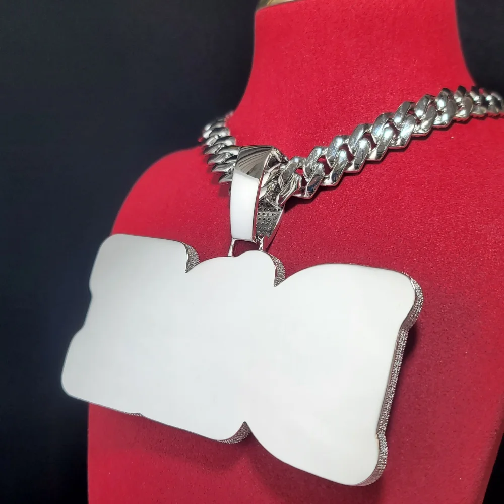 Custom Whole Piece Glossy Solid Back Personalized Big Baguettecz Letter Pendant Charms Name Necklace Cuban Chain Hip Hop Jewelry
