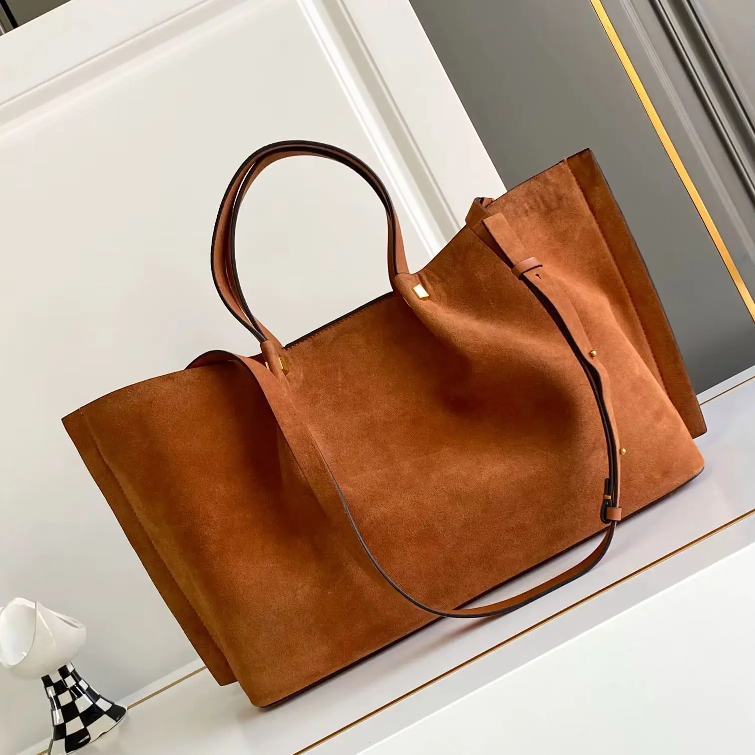 

Suede Large Tote Bag For Women Genuine Leather Big Capacity Shoulder Handbag Crossbody Shopper High Quality Purse