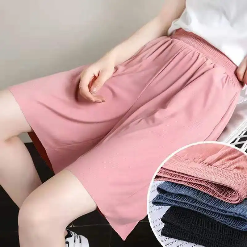 Summer Gray Shorts Women Fashion Ladies Elastic Waists Short Pants High waist Streetwear Wide-leg Oversize Simple Unisex Short