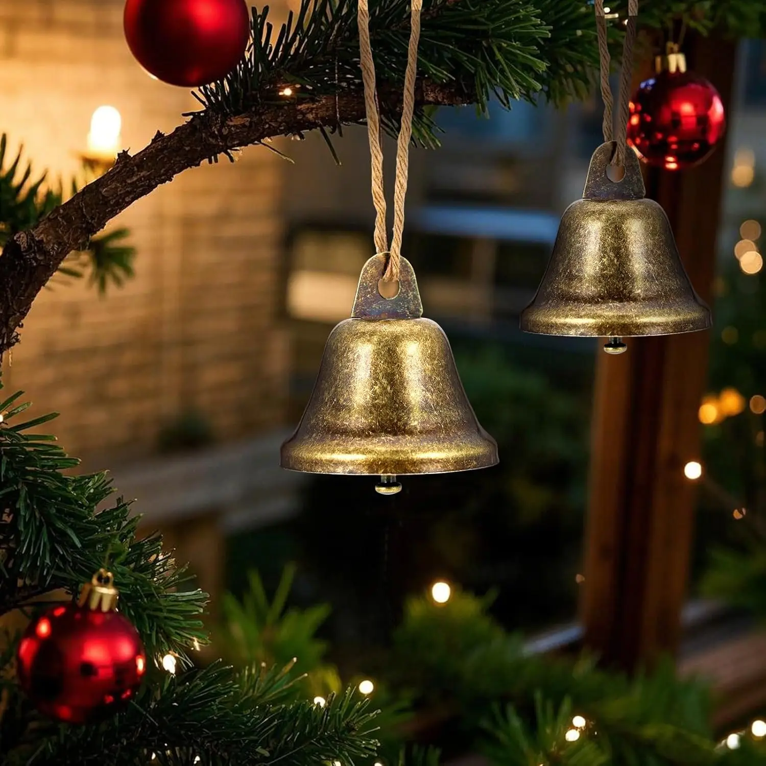 5 قطعة مع حبل البرونزية جلجل أجراس النحاس اللون خمر الحرفية جرس لأبواب الزفاف طوق بكلاب عيد الميلاد Hallowmas ديكور #4