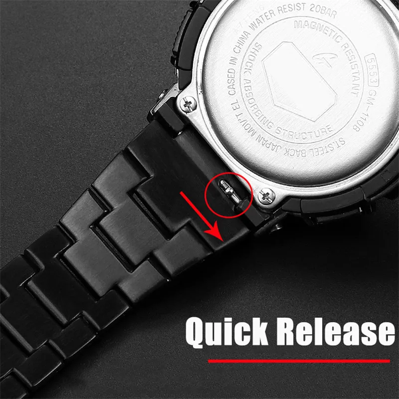 Solid Stainless Steel Strap for Casio G-SHOCK GM-110 Small Steel Gun Series Men\'s Fashion Sports Waterproof Watch Wristband