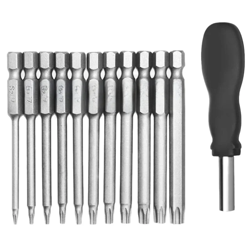 11 Pack 75mm Torx Head Screwdriver Bit Set 1/4 Inch Hex Shank T6-T40 Star Screwdriver Tool Kit with 1 Pack Handle