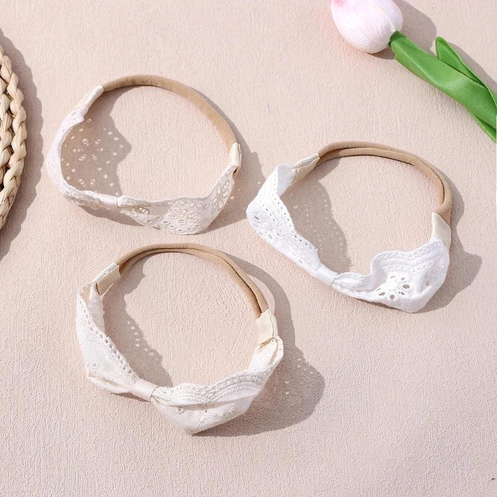 Mode quotidien blanc dentelle arc bébé bandeau doux à la main élastique bandeau pour enfants chapeaux enfants cheveux accessoires cadeaux