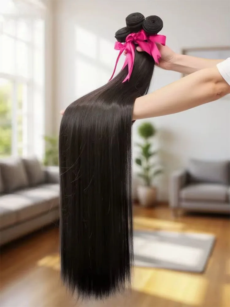 

Бразильские 30, 32-дюймовые прямые натуральные человеческие волосы, 3/4 пучка, девственный пучок, 100% необработанный, с двойным утком, наращивание, 12A