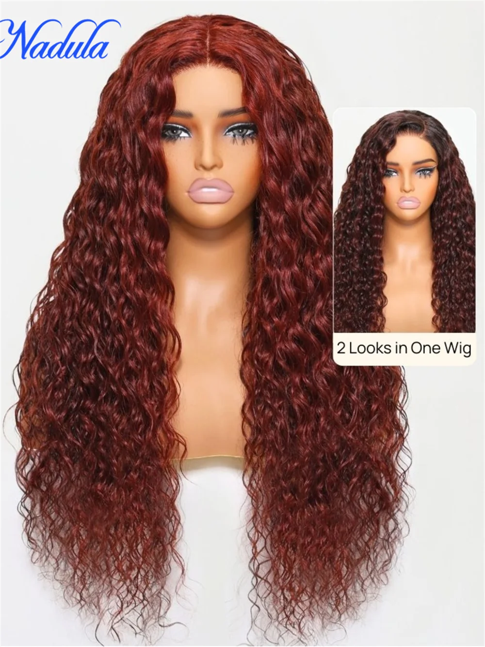 

Nadula Hair Double Wear 4x4 Water Wave Lace Closure Wig Ombre Auburn & Reddish Brown 2 Styles In 1 Put On And Go Wig