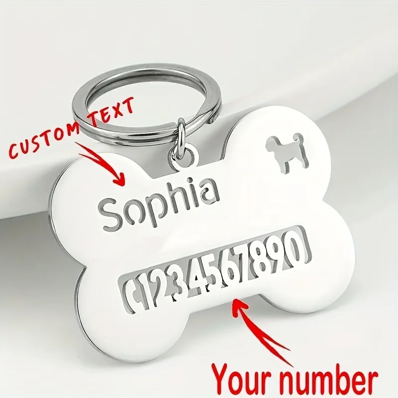 

Women Keychain Custom Stainless Steel Pet ID Card, Personalized Name and Phone Number Engraving Anti loss Collar Pendant