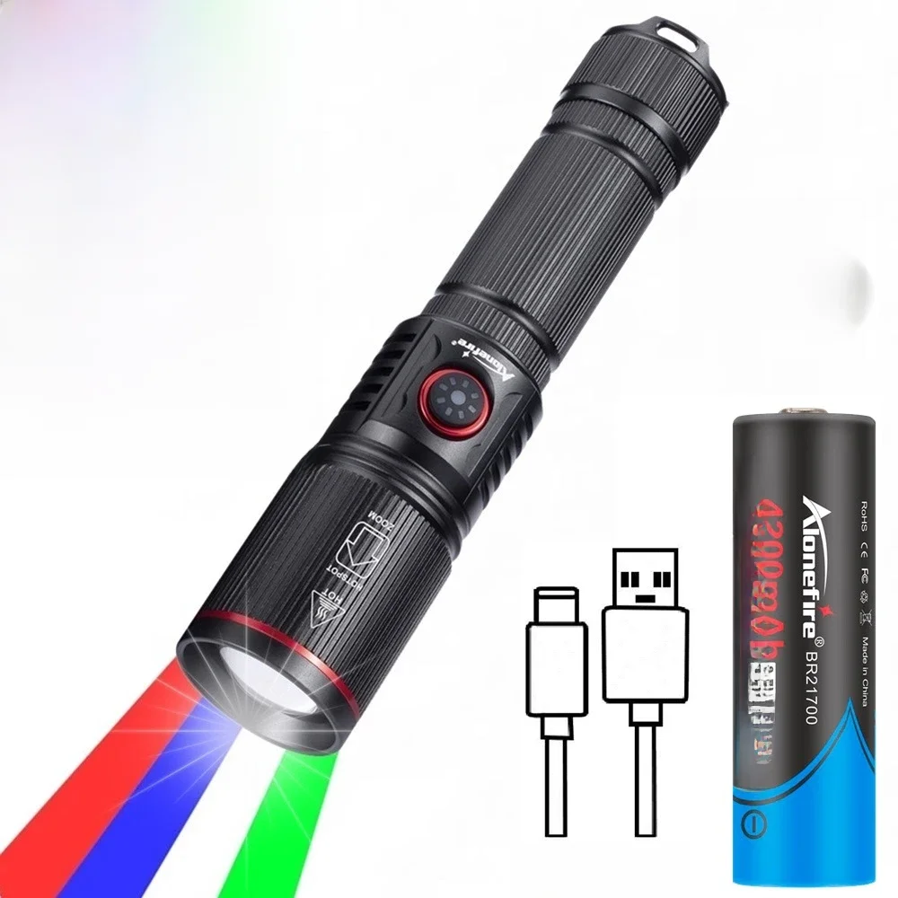 Zoomable 4-kolorowe światło biały/czerwony/zielony/niebieski latarka LED USB ładowanie wędkarstwo Camping polowanie fotografia Selfie latarka turystyczna — zdjęcie 2